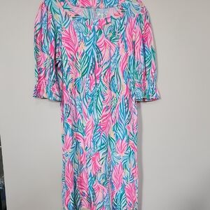 Lilly Pulitzer Adley Bright Leafs Midi Dress Size L Preowned